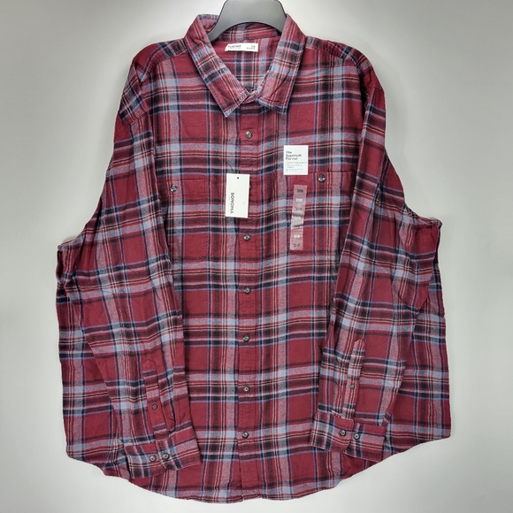 Sonoma Supersoft Flannel Long Sleeve Button Front Shirt Mens 3XB Big Red Blue - Picture 1 of 8